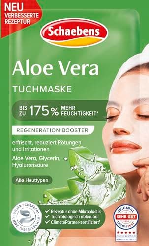 Schaebens Aloe Vera Tuchmaske - erfrischt, reduziert Rötungen und Irritationen mit Aloe Vera, Glycerin und Hyaluronsäure für alle Hauttypen.