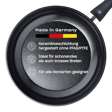 Fissler Essential Black/Aluminiumpfanne-beschichtet (28 cm) Keramik-beschichtet, Bratpfanne hergestellt ohne PFAS/PTFE, Induktion – MADE IN GERMANY