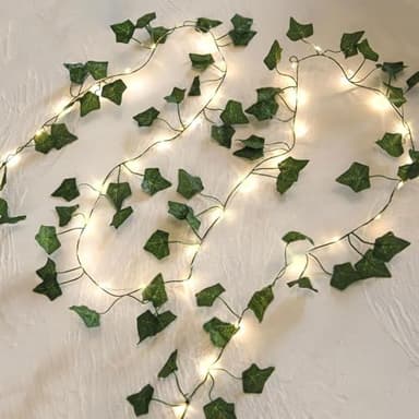 Efeu Künstlich mit Lichterkette, 2m 20 LED Efeugirlande Lichterkette Innen Batterie, Warmweiß, für Kinderzimmer, Schlafzimmer, Hochzeit, Frühlingsdeko