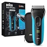 Braun Series 3 ProSkin Elektrorasierer, Trimmer, Rasierer Herren Elektrisch, mit Reise-Etui, Geschenk Mann, Wet&Dry, Made in Germany, 3045s, schwarz/blau