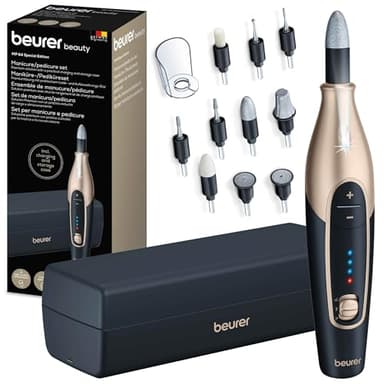 Beurer MP 84 Special Edition Maniküre-/Pediküreset, elektrische Nagelfeile mit Akku, 10 Aufsätze, LED-Licht, inkl. Aufbewahrungsetui, bis zu 4400 U/min, Nagelfräser zur Hand- und Fußpflege, schwarz