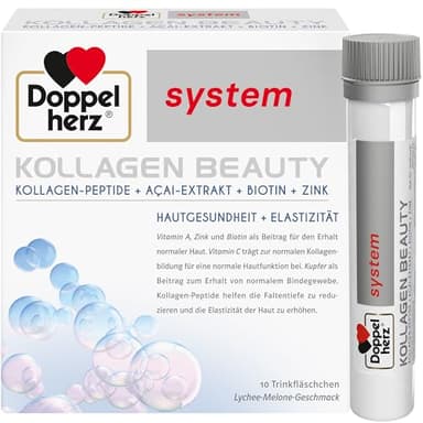 Doppelherz system KOLLAGEN BEAUTY – Kollagen-Peptide für straffere und glattere Haut – 10 Trinkampullen