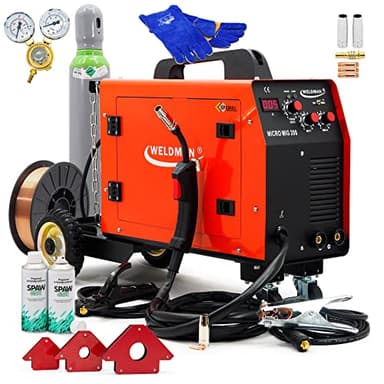 Weldman SET Weldman™ MICRO MIG 200 MIG/MAG Inverter Schweißgerät 200Amp Schweißmaschine 3in1 FLUX MMA ROT