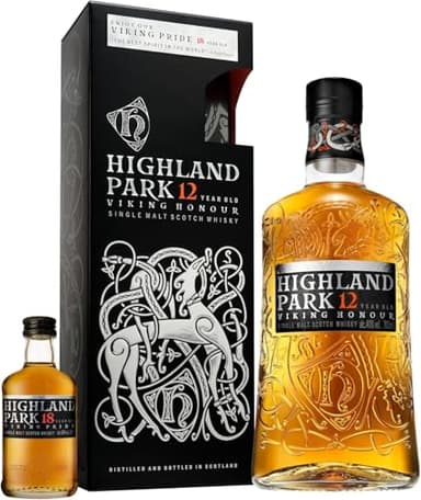 Highland Park 12 Jahre und 18 Jahre Mini | Viking Honour mit Geschenkverpackung | Single Malt Scotch Whisky | vollmundiger, rauchiger Geschmack | mit der Wikinger-Seele | 40 % Vol | 700 ml