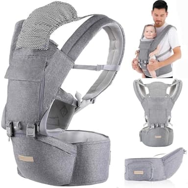 Babytrage Neugeborene ab Geburt 9-in-1 Babytrage Ergonomische Kindertrage mit M-Sitz, verstellbarer Gürter, Atmungsaktiv, perfekt Baby Tragegurt für Reisen, Spaziergänge, geeignet für 3–36 Monate