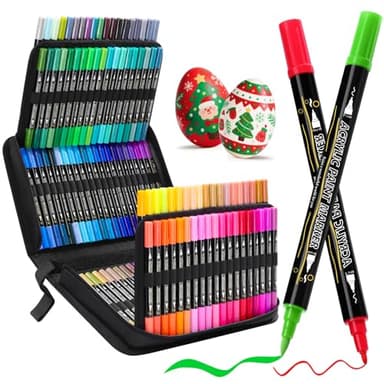 Tongfushop 120 Acrylstifte Set, Doppelspitze (Pinsel & Feinspitze) Acrylmarker, Schnelltrocknend & Deckend Acrylic Marker für Stein, Holz, Leinwand, Glas, Keramik | Ideal für Erwachsene, DIY-Projekte