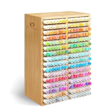 Ohuhu Bambus Marker Organizer, Holz Desktop Aufbewahrung für 224 Markerstifte Honolulu und Oahu Serie von Marker stationärer Organizer, Bleistifthalter mit 32 Fächern für Klassenzimmer Büro Dekoration