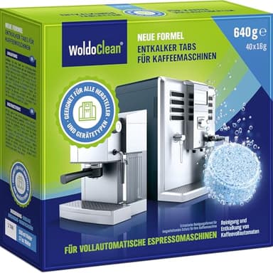WoldoClean Entkalkungstabletten für Kaffeevollautomaten - 40 Tabs kompatibel mit allen gängigen Herstellern, Entkalker für Kaffeemaschinen