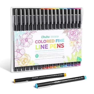 Ohuhu Fineliner Farbige Stifte 18 Stück 11 Farben Fineliner 0.45mm & 7 Filzstift Schwarz Verschiedene Spitzengrößen - kein Auslaufen der Tinte glatt für Handlettering Zeichnen Schreiben Skizzieren