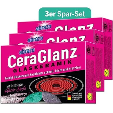 abrazo CeraGlanz Glaskeramik - 6 Glaskeramikfeldreiniger 3x2 Stk. - antibak. Glaskeramik Reiniger, Keramikfeld Reiniger, Herdreiniger, Herd kratzfrei reinigen