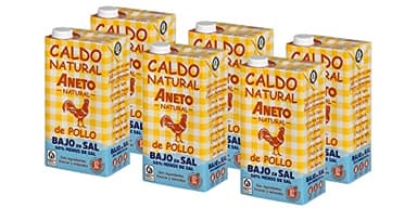 Aneto 100% natürlich – Hühnerbrühe mit geringem Salzgehalt – Schachtel mit 6 Einheiten à 1 l