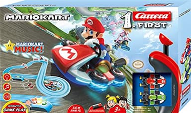Carrera First Mario Kart™ - Royal Raceway Autorennbahn für Kinder ab 3 Jahren | 2,4m Rennstrecke mit Mario und Yoshi | mit original Mario Kart-Sound I Geschenke für Kinder zu Ostern