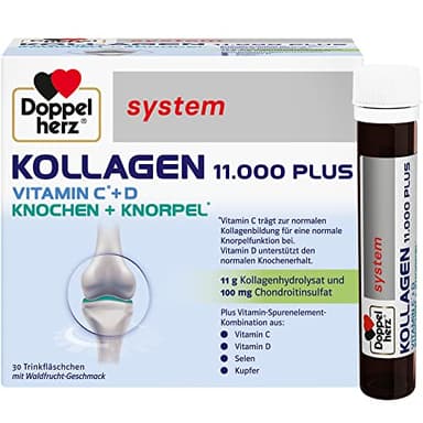 Doppelherz system KOLLAGEN 11.000 PLUS – Mit Nährstoffen, die zur Gesundheit des Bewegungsapparates und zum Zellschutz beitragen –30 Trinkfläschchen