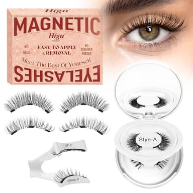 Higu clace Magnetische Wimpern,Magnet Wimpern Ohne Eyeliner,Magnetische Wimpern mit Applikator,Wimpern Magnetisch Natürlicher Look,Kein Kleber erforderlich Wimpern Magnetic(KIT-AH)