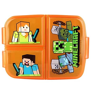 Minecraft Brotdose Kinder - Lunchbox mit 3 Fächern und Clip-Verschlüssen, Bento Snackbox aus Kunststoff für Kindergarten, Schule und Freizeit - Vesperdose robust & leicht zu öffnen