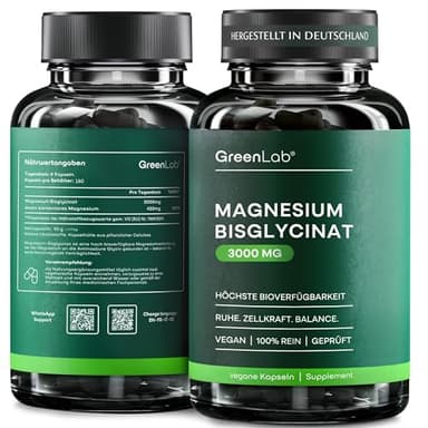 Magnesium Bisglycinat Premium - 180 Kapseln - 420 mg reines Magnesium Glycinat Tagesdosis hochdosiert - Magnesiumglycinate als organisches Aminosäurechelat – Laborgeprüft, vegan