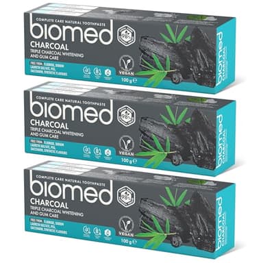 Biomed Triple Charcoal Whitening Zahnpasta 98% natürlich | Zahnfleischpflege, Bambuskohle | vegan, SLES-frei 100g