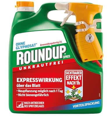 Roundup Unkrautfrei Express, 3 Liter Sprühsystem - Anwendungsfertiges Spray zur Bekämpfung von Unkräutern, Gräsern und Moos