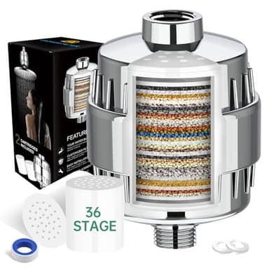 Buenotec 36 Stufen Duschfilter mit Vitamin C E für Hartes Wasser, Duschkopffilter Kalkfilter Dusche mit 2 Filterpatrone zur Entfernung von Chlor und Schwermetallen, verbessert Haut- & Haargesundheit