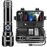 Blukar Taschenlampe LED Aufladbar, 500000 Lumen Extrem Hell Zoombare Taktische Taschenlampen Starke mit 5 Lichtmodi, IP67 Wasserdichte Flashlight Torch für Camping, Wandern, Outdoor, Angeln, Notfäll