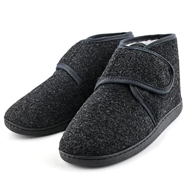 TIESTRA Warm Hausschuhe Herren Winter Kunststoffe Lammfell Diabetiker Hausschuhe Breiter Fuß Filzpantoffeln Mit Memory Foam Sohle, Filz Herrenhausschuhe Mit Klettverschluss Flach,Größe 43
