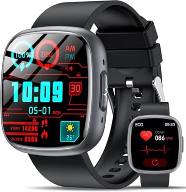 Lgnitek 2025 Smartwatch mit EKG+HRV/BMI/Harnsäure, 1.75'' HD Gesundheitsuhr Herren Damen mit 24/7 ΒΙυtdrυck Herzfrequenz SpO2 Körpertemperatur Schlafmonitor Fitnessuhr für Android/iOS