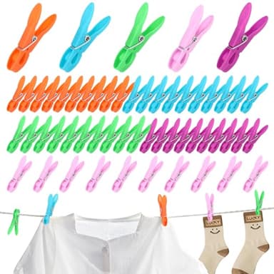 Spyrtb 50 Stück Wäscheklammern, Wäscheklammern Ohne Abdruck, 5 Farben Premium Wäscheklammer Kunststoff Starke Grip Clothes pegs für Wäscheleine, Handtuch, Kleidung, Socken