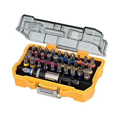 DEWALT 32-tlg. Schrauberbit-Set DT7969 (25 mm Bit-Set mit allen gängigen Schraubkopfprofilen, inkl. Schnellwechsel-Bithalter, Farbcodierung für schnelleres Finden, robuste Aufbewahrungsbox)