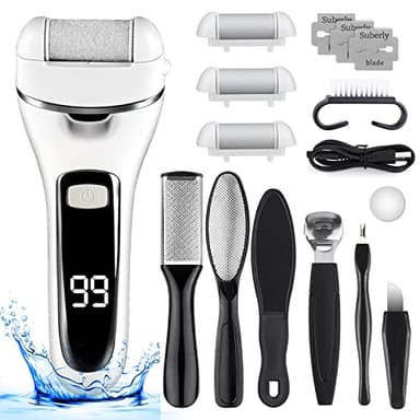 Czemo Elektrischer Hornhautentferner Wiederaufladbar Hornhauthobel mit 3 Ersatzrollen Wasserdichte Hornhautraspel Edelstahl Fußfeile Kit für Fußpflege