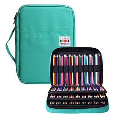 BOMKEE Federmäppchen mit 220 Schlitze Mehrschichtige Bleistift Organizer für Prismacolor Aquarell Bleistifte, Crayola Buntstifte, Marco-Stifte, Kosmetikpinsel(Grün)