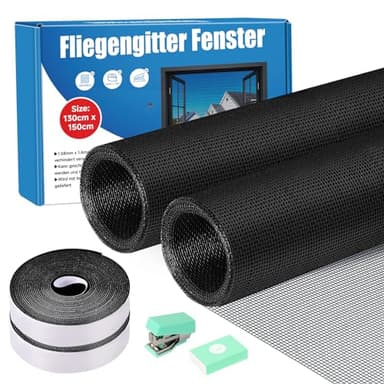 UFYTT 2 Stk Fliegengitter Fenster, 130x150cm Moskitonetz Fenster Katzensicher Ohne Bohren, Mückennetz Fensternetz Insektenschutz Fiberglas, Fliegennetz Insektengitter Klettband Zuschneidbar (Schwarz)