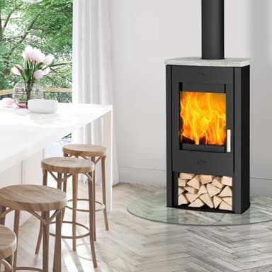 Fireplace K5732 Tuvalu Kaminofen Stahl Schwarz | Topplatte Speckstein/A+