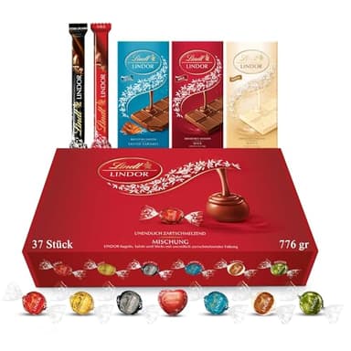 Lindt Schokoladen-Geschenkbox – 776gr (37-teiliges Set) – Verschiedene Schokoladentafeln und Kugeln, Lindor-Schokoladenbox, als Dankeschön oder als Geschenk zum Geburtstag oder zu den Feiertagen