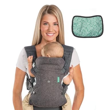 Infantino Flip Advanced 4-in-1 Babytrage mit Lätzchen, Ergonomisch, Umwandelbar, mit Blickrichtung Nach Innen und Außen, Vorne und Hinten Tragbar für Neugeborene bis Kleinkinder von 3,6-14,5 kg, Grau