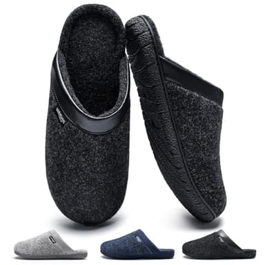 WateLves Hausschuhe Herren Filzpantoffeln Pantoffeln mit Memory Foam Rutschfest Sohle Filzlatschen im Herbst und Winter für Drinnen und Draussen (Schwarz, 45 EU)