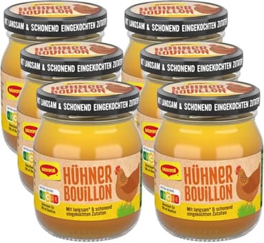 MAGGI Hühner Bouillon, pastöse Hühnerbrühe im Glas, schonend eingekocht, sofort verwendbar & frei dosierbar, 6er Pack (6 x 160g)