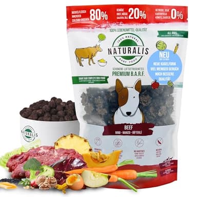 Naturalis Trockenbarf Hundefutter 5kg Rind getreidefrei ohne Zusätze sojafrei 100% Natur Alleinfuttermittel schonend luftgetrocknet - Barf Hund - kein Barföl notwendig