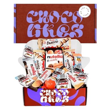 Schokolade Box, Geschenkbox, Originelles Geschenk für Geburtstage, Partner: Kinder Bueno, Happy Hippo, Joy, Nutella B-ready, Nutella biscuits, Geschenkbox für Weihnachten, Aus recycelbarem Karton
