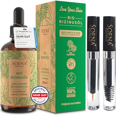 BIO RIZINUSÖL 100% REIN Kaltgepresst + Wimpernfläschen Kit - Haarwachstum | Für Haare Wimpern Augenbrauen & Haut | Haaröl & Gesichtsöl Made in Germany