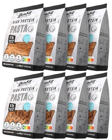 BENFIT High Protein Low Carb Nudeln Mix – 8 x 200g Penne und Fusilli – Eiweißreiche Pasta mit 60g Protein pro 100g, kalorienarm, sättigend, 24 Monate haltbar