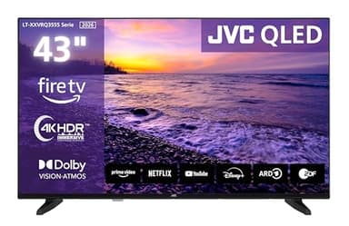 JVC Fernseher 43 Zoll Fire TV 4K QLED Smart TV mit Dolby Vision HDR, Dolby Atmos, Alexa Sprachsteuerung und Triple Tuner, UHD Fernseher LT-43VRQ3555 (2026)