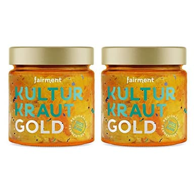 Fairment Kultur Kraut Gold - lebendiges Sauerkraut im Glas mit Karotten, Ingwer und Kurkuma - natürlich fermentiert und nicht pasteurisiert