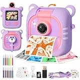 ARNSSIEN Sofortbildkamera Kinder,7 Druckpapier (4x Farbe: Orange/Rot/Grün/Blau + 3x SW), 2,4" Kinderkamera mit 1080P &180° Klappobjektiv & 32GB, Weihnachten Geburtstag Geschenk für Jungen & Mädchen,M2