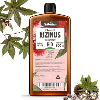Rizinusöl Bio 900 ml - 100% Rein, Natürlich und Kaltgepresst - Wimpern, Augenbrauen, Haare, Bart, Nägel