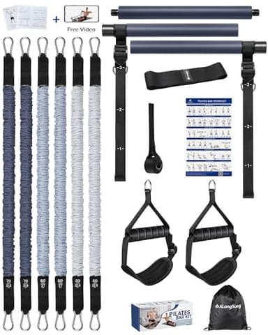 ALongSong Pilates Bar Set mit Widerstandsbänder Krafttraining 180LBS/140LBS/240LBS/360LBS Resistance Bands Fitnessbänder Set & Pilates-Stange, Griffe für Fitness/Yoga/Gym