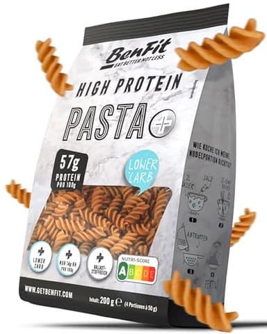 BENFIT High Protein Low Carb Pasta - 4 x 200g Fusilli - Proteinreiche, lang anhaltende, sättigende und kohlenhydratarme Pasta, 60 g Protein pro 100 g