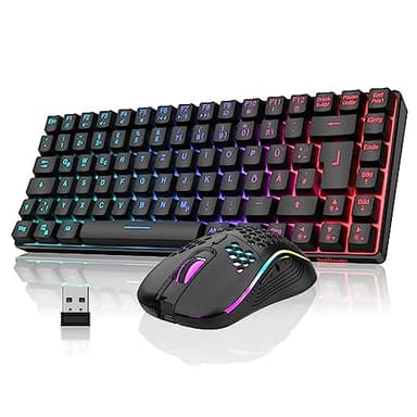 RedThunder 75% Kabelloses Gaming Tastatur und Maus Set, QWERTZ DE Layout, 85 Tasten TKL Wiederaufladbare Kompakte Tastatur, Ultraleichte 7200DPI-Maus mit Wabenkonstruktion für PC MAC PS5 Xbox Gamer