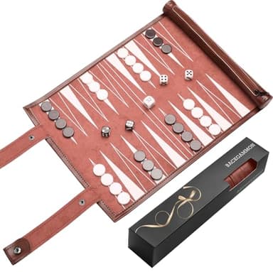Reise Backgammon,Back Gammon Spiel aus massivem Holz - Klassisches Brettspiel für Familien,Reisen und Strategie-Liebhaber,Tragbar und langlebig (Braun)