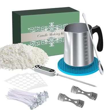 Kerzenherstellungsset für Erwachsene, Sojakerzenherstellungssets für Anfänger, DIY-Kerzenset mit natürlichem Sojawachs, 900 ml Gießtopf zum Kerzenmachen, Dochtaufkleber, Kerzendochte, Dochthalter