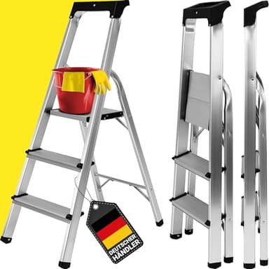 𝐂𝐑𝐀𝐅𝐓𝐅𝐔𝐋𝐋 Trittleiter CF-133B | 𝟑 𝐉𝐀𝐇𝐑𝐄 𝐆𝐀𝐑𝐀𝐍𝐓𝐈𝐄 - 3-6 Stufen Leiter - Klapptritt - Treppenleiter - Klappleiter mit Ablage - Haushaltsleiter - Stehleiter klappbar (3 Stufen)